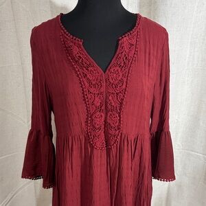 Knox Rose Burgundy Bohemian Mini Dress or Tunic Top